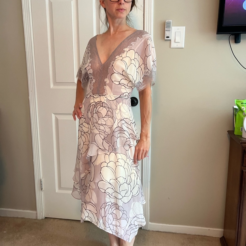 BCBGMaxAzria Sheer Floral Midi Dress